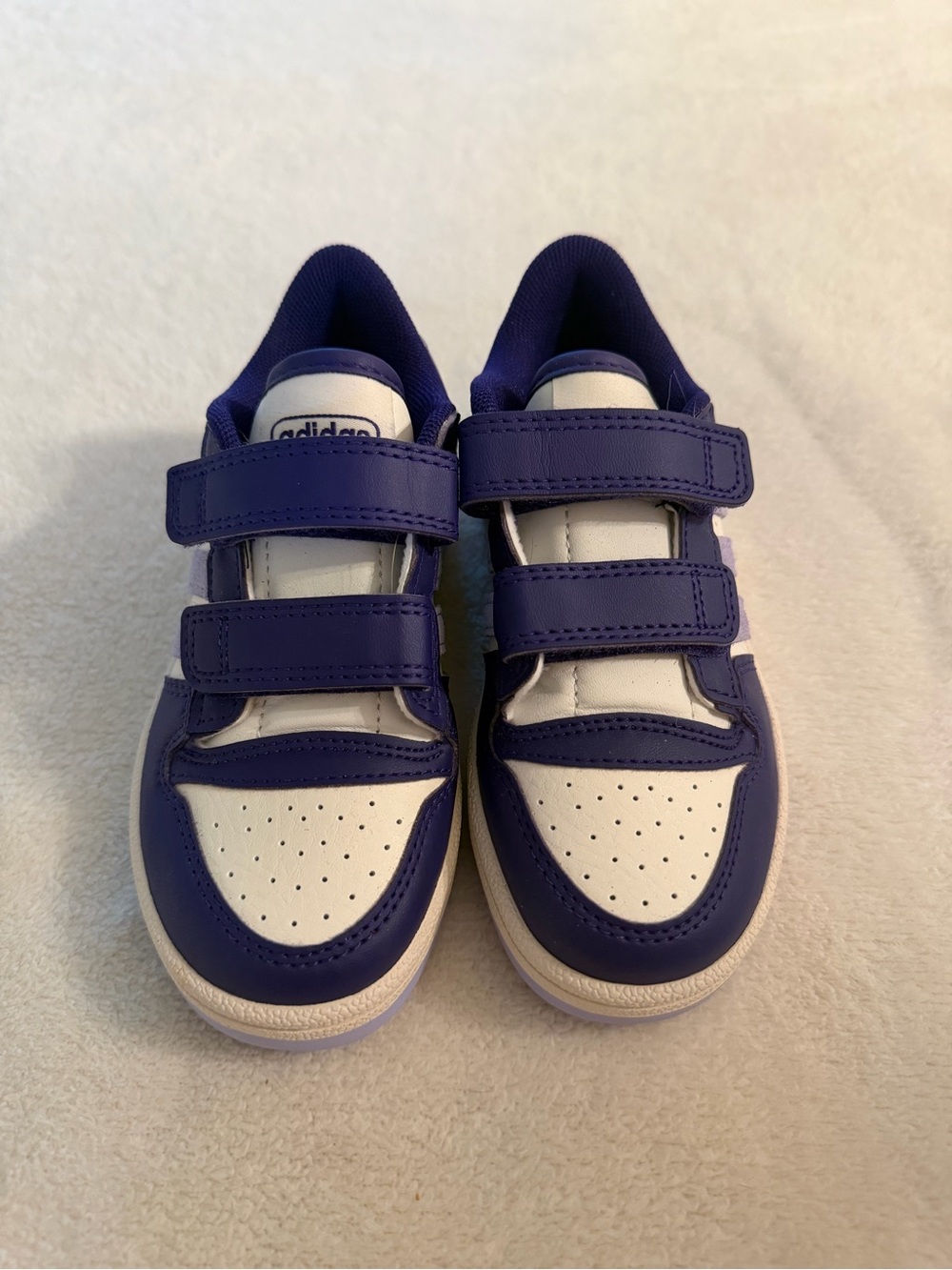 adidas Kids White and Purple Hook-and-Loop Sneakers
